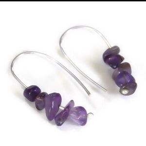 Handmade 925 Amethyst Upside-down Hoop Earrings NEW